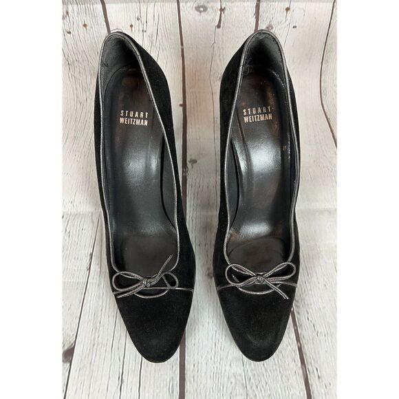 STUART WEITZMAN black suede leather bow high heel pump classic shoes size 10 - Picture 2 of 12